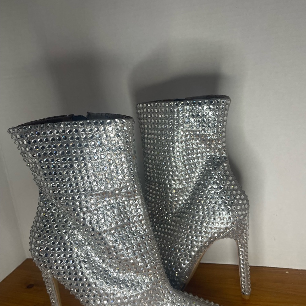Silver Rhinestone Women's Heels ankle boots - Picture 9 of 11